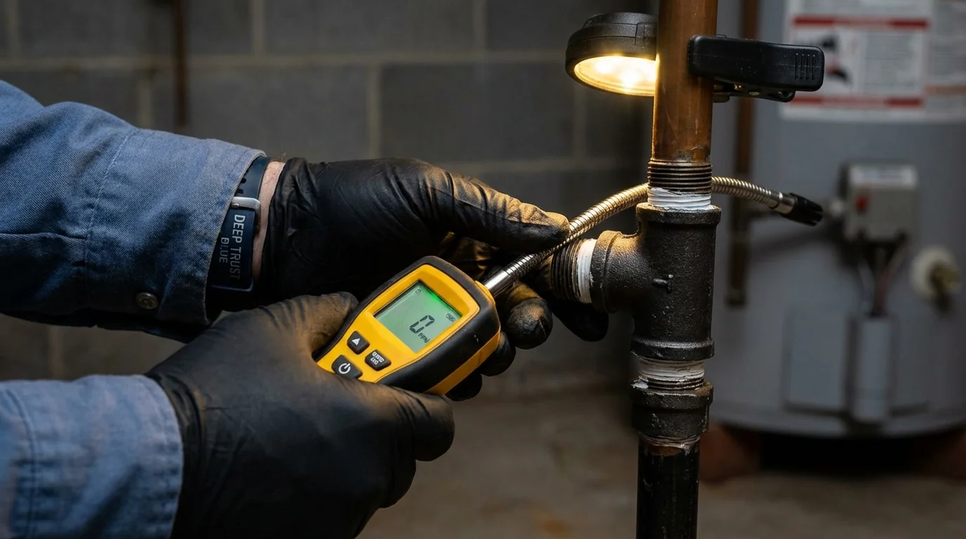 Gas leak detection with electronic sniffer by Johns Plumbing LLC in Whately