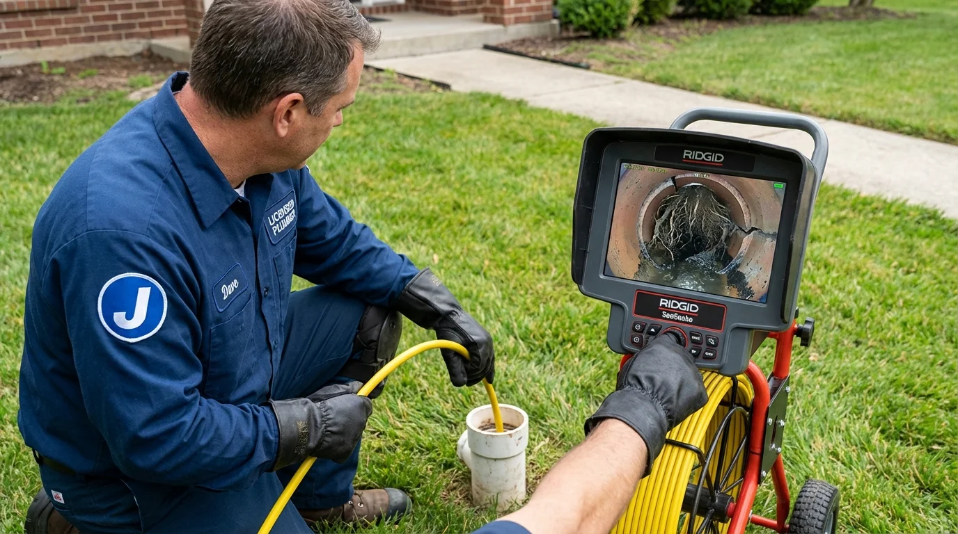 Sewer camera inspection being performed by Johns Plumbing LLC in Whately