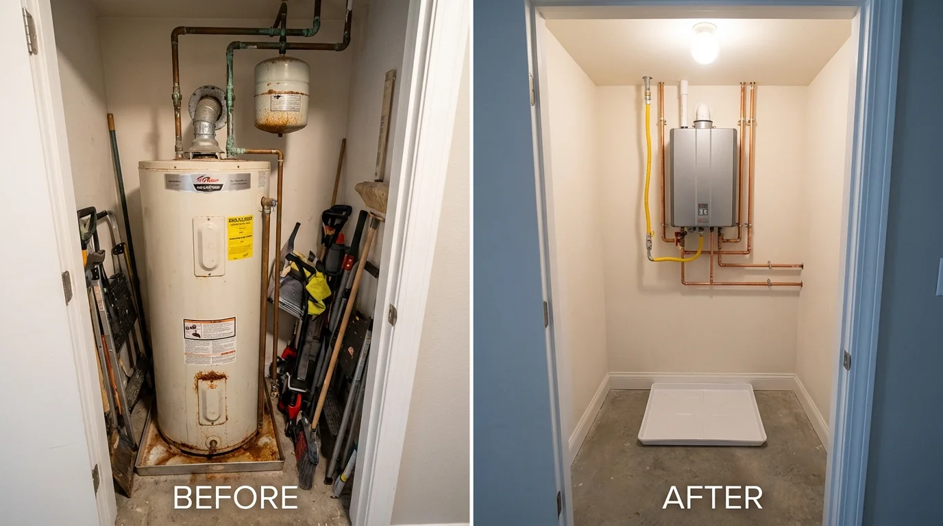 Tank water heater versus wall-mounted tankless unit comparison for Whately, MA homeowners