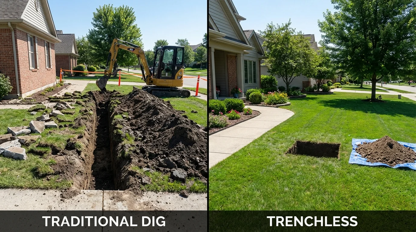 Trenchless sewer repair with minimal yard damage versus traditional excavation in Whately, MA